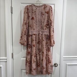 Xhilaration Blush Floral Long-Sleeve Midi Dress